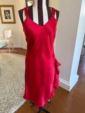 Vtg Victoria's Secret Red Satin Slip Nightgown Dress Sz Small Gold Label 90s